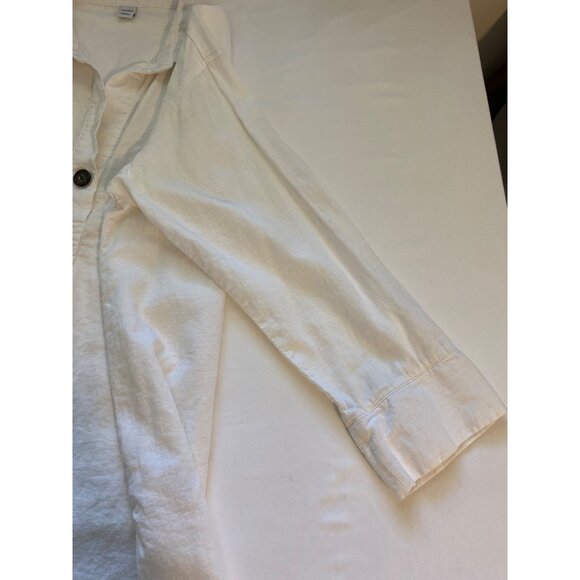 Old Navy Women’s Popover Shirt L White Preppy Casual Linen Blend Top Hi Low Hem - Picture 15 of 16